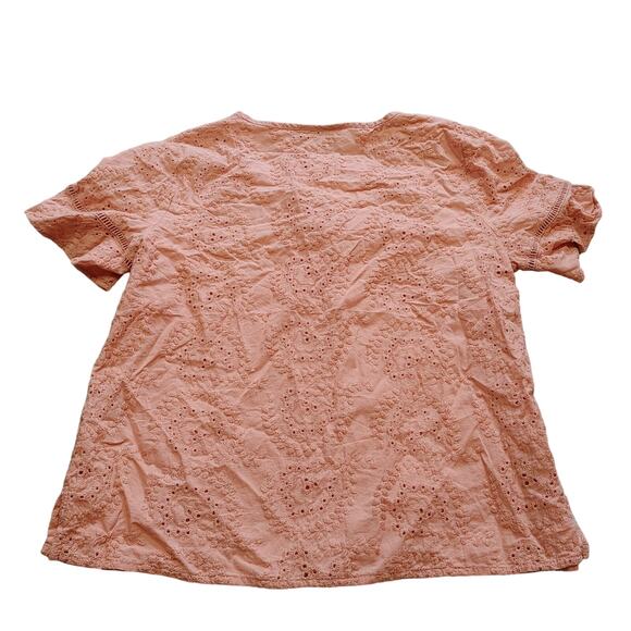 Liz Claiborne Stretch Petite Small PS Pink Eyelet Short Sleeve Blouse Top Summer - Picture 2 of 6